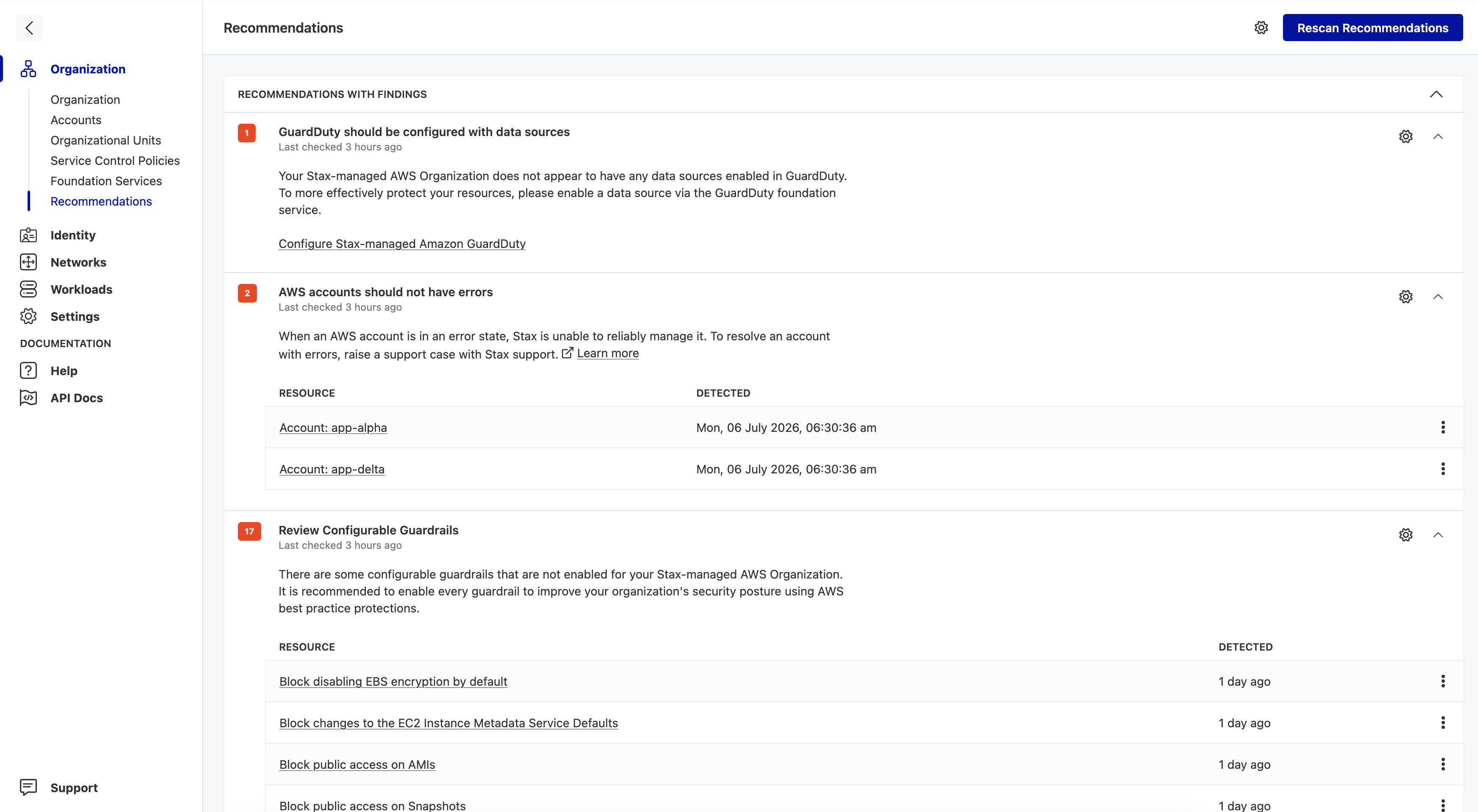 recommendations page